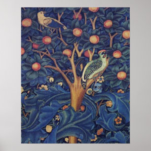 William Morris Woodpecker Tapestry Blue Design Poster