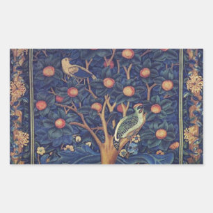 William Morris Woodpecker Tapestry Blue Design Rectangular Sticker