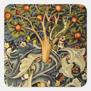 William Morris Woodpecker Tapestry Blue Design Square Sticker