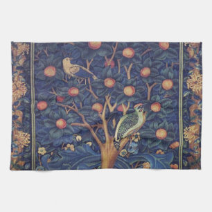 William Morris Woodpecker Tapestry Blue Design Tea Towel