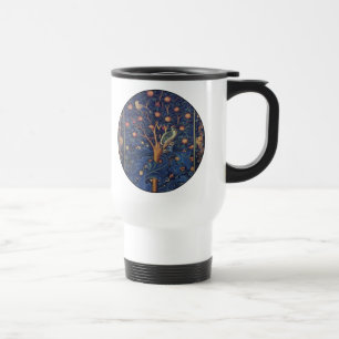 William Morris Woodpecker Tapestry Blue Design Travel Mug