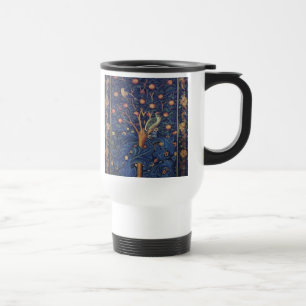 William Morris Woodpecker Tapestry Blue Design Travel Mug