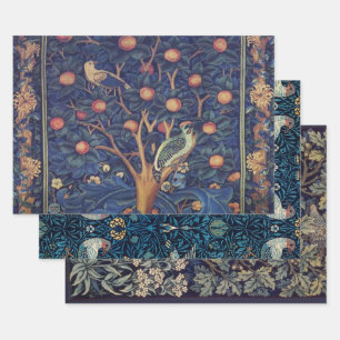 William Morris Woodpecker Tapestry Blue Design Wrapping Paper Sheet
