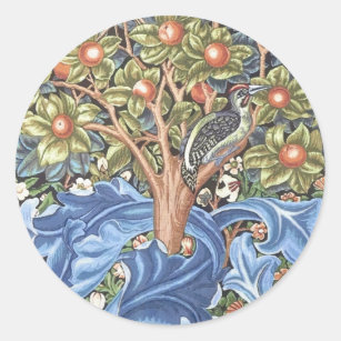 William Morris Woodpecker Tapestry Floral Vintage Classic Round Sticker