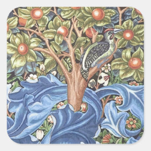William Morris Woodpecker Tapestry Floral Vintage Square Sticker