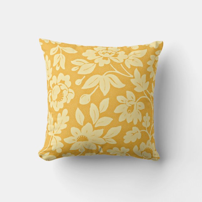 William Morris Yellow Flower Pattern Cushion (Front)
