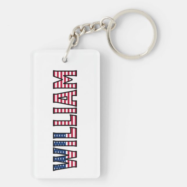 William Name First Name USA Flag Follower Keychain (Back)