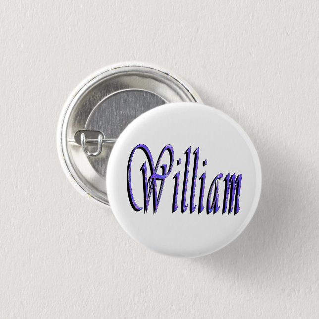 William Name In Blue Sparkle, 3 Cm Round Badge (Front & Back)