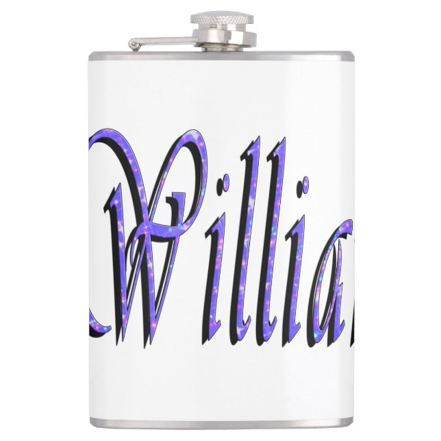 William Name In Blue Sparkle, Hip Flask (Front)
