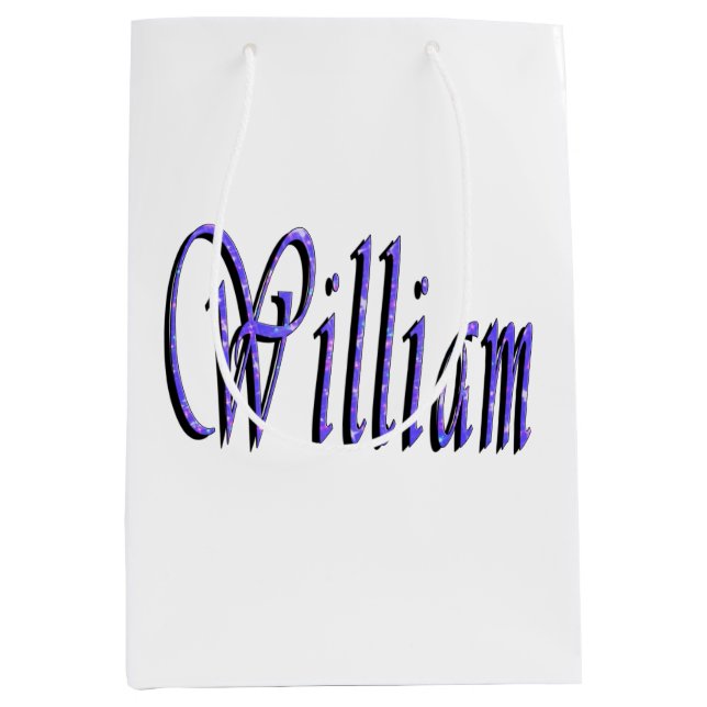 William Name In Blue Sparkle, Medium Gift Bag (Front)