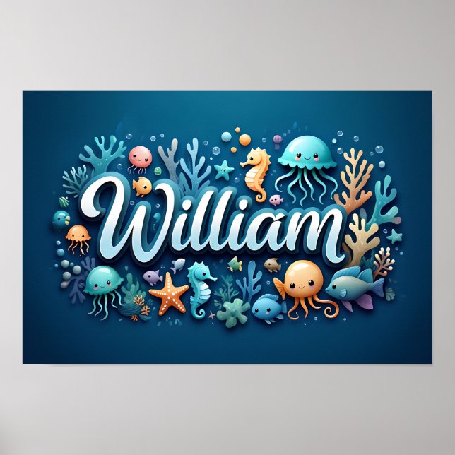 William Ocean Nursery Underwater Sea Animals Poster (Front)