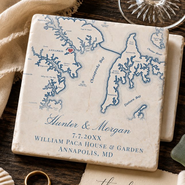 William Paca House Wedding Annapolis MD Map  Stone Coaster (William Paca House Wedding Favor Annapolis Map Keepsake Stone Coaster by Coastal Map Designs)