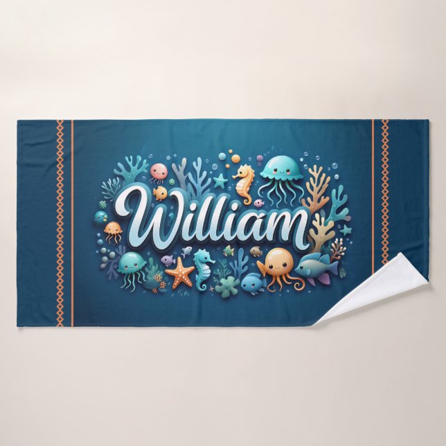 William Personalised Ocean Jellyfish Underwater Bath Towel (Bath Towel)