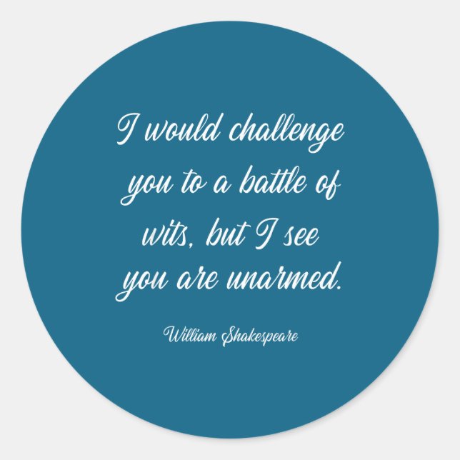 William Shakespeare Battle Of Wits English Literat Classic Round Sticker (Front)