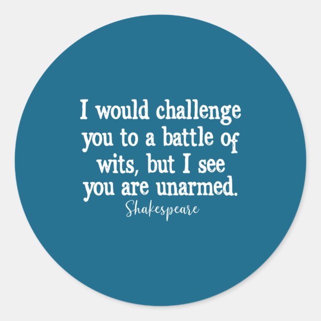 William Shakespeare Battle Of Wits English Literat Classic Round Sticker (Front)