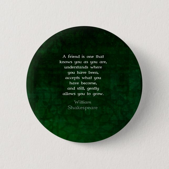 William Shakespeare Friendship Inspirational Quote 6 Cm Round Badge (Front)