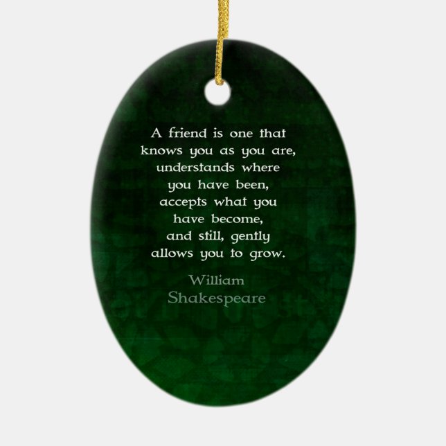 William Shakespeare Friendship Inspirational Quote Ceramic Tree Decoration (Front)