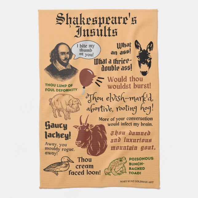 William Shakespeare Insult Quotes Funny Theatre Tea Towel (Vertical)