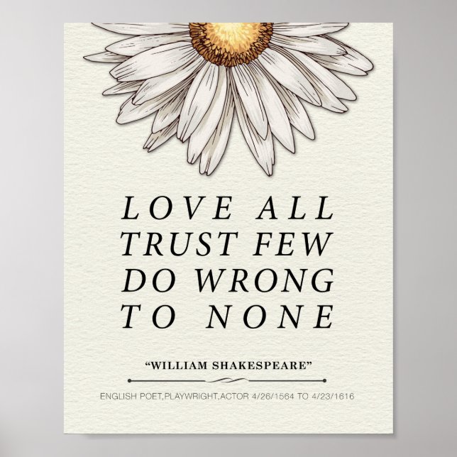 William Shakespeare Love All Quote Poster (Front)