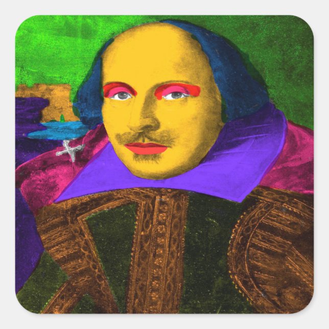 William Shakespeare Pop Art Square Sticker (Front)