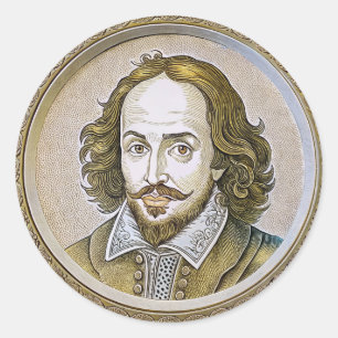 William Shakespeare portrait illustration Gold Classic Round Sticker