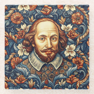 William Shakespeare portrait illustration Gold Glass Coaster