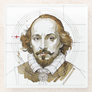 William Shakespeare portrait illustration Gold Glass Coaster