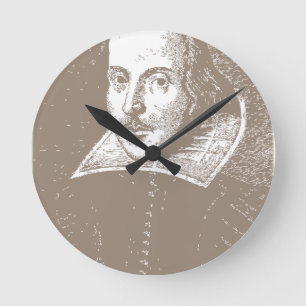 William Shakespeare Warm Grey Round Clock