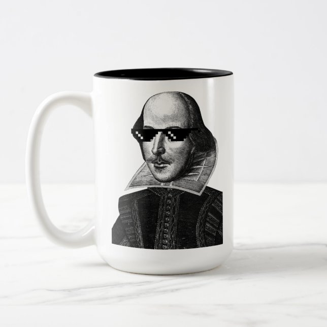 William Shakespeare With Sunglasses Two-Tone Coffee Mug (Left)