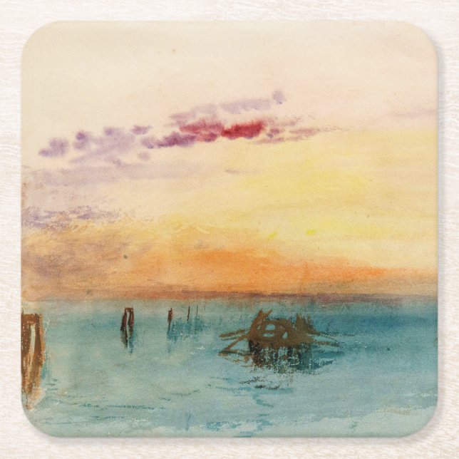 William Turner - The Lagoon near Venice at Sunset Square Paper Coaster (Front)