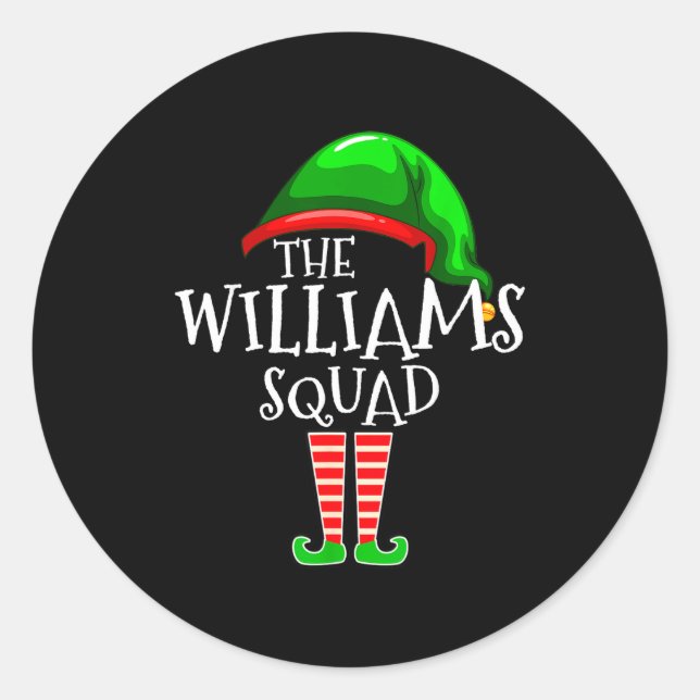 Williams Family Name Squad Matching Group Elf Chri Classic Round Sticker (Front)