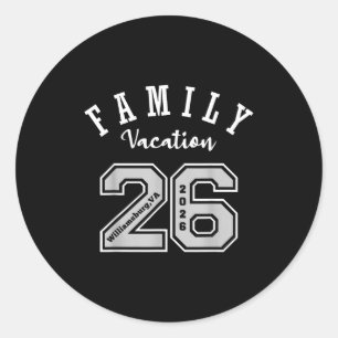 Williamsburg 2026 family vacation jersey 26 vacay classic round sticker