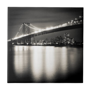 Williamsburg bridge in New York City at night Tile