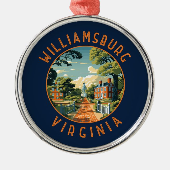 Williamsburg Virginia Retro Distressed Circle Metal Tree Decoration (Front)