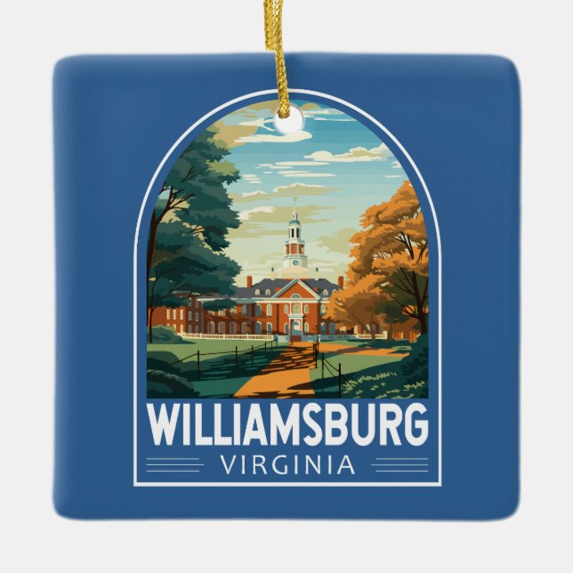Williamsburg Virginia Travel Art Vintage Ceramic Ornament (Front)