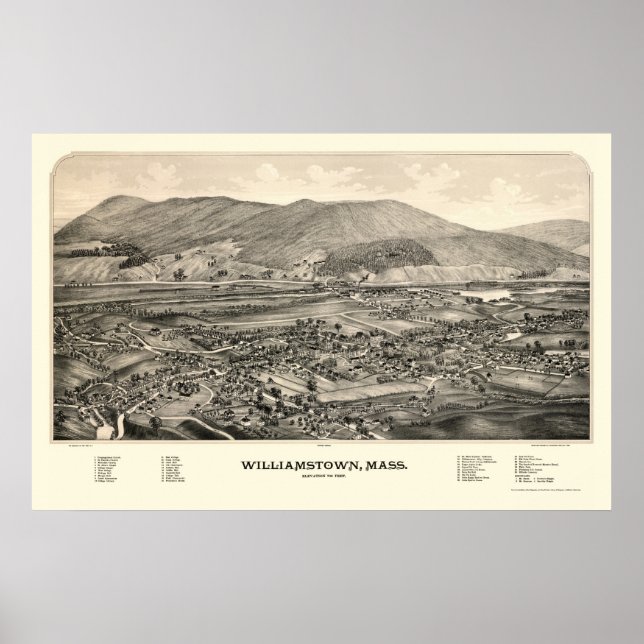 Williamstown, MA Panoramic Map - 1889 Poster (Front)