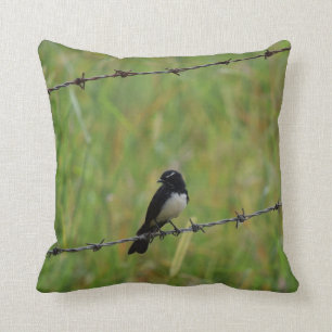 WILLIE WAGTAIL ON BARB WIRE FENCE AUSTRALIA CUSHION