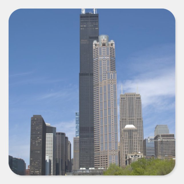 Willis Tower (previously the Sears Tower) looms Square Sticker (Front)