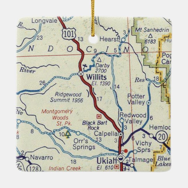 Willits CA Retro Map Ceramic Ornament (Back)