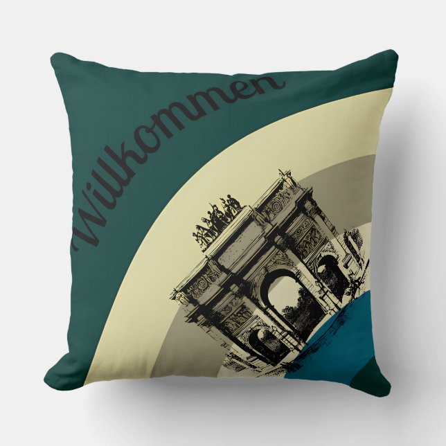 Willkommen Brandenburg Gate Retro Art Throw Pillow (Front)