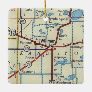 Willmar MN Vintage Map Ceramic Ornament