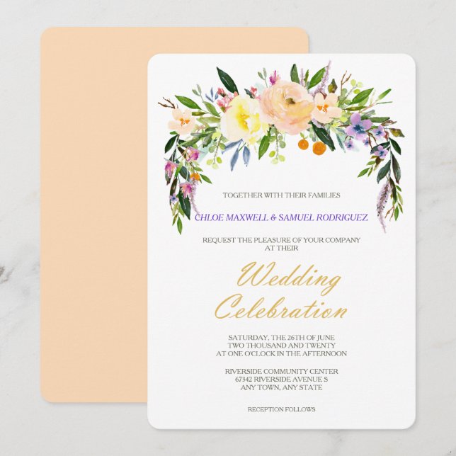 Willow and Floral Modern Wedding Invitation (Front/Back)