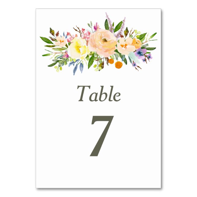 Willow and Floral Watercolor Table Table Number (Front)