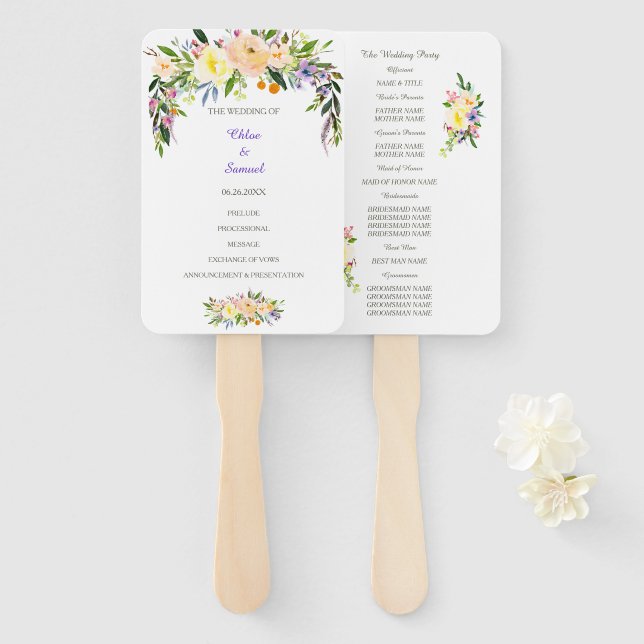 Willow and Floral Wedding Program Hand Fan (Front and Back)
