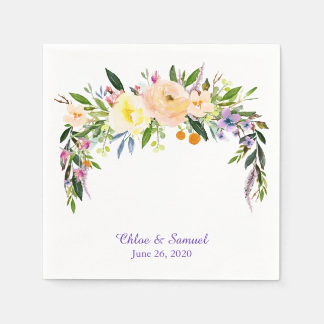 Willow and Flower Personalised Wedding Napkin (Front)