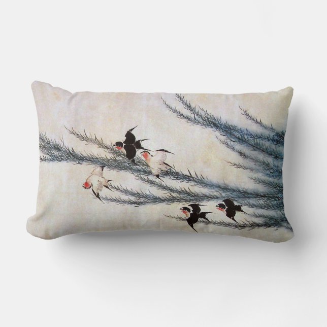 Willow and Swallow, Hokusai Lumbar Cushion (Front)