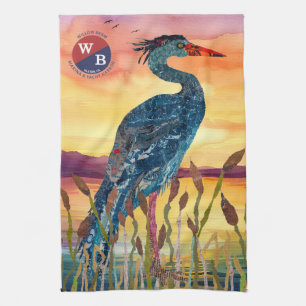 Willow Berm Marina Blue Heron Sunset Kitchen Towel