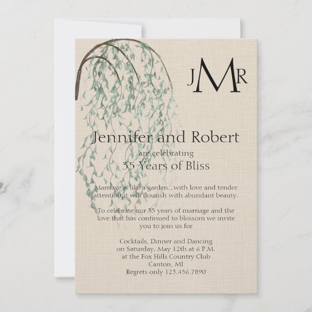 Willow Branch on Linen Wedding Anniversary Invitation (Front)