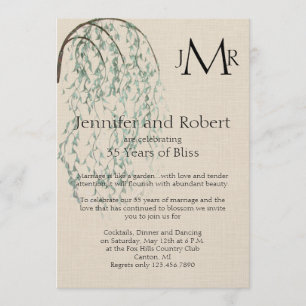 Willow Branch on Linen Wedding Anniversary Invitation
