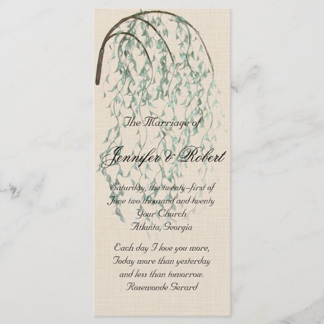 Willow Branch on Linen Wedding Program Programme (Front)